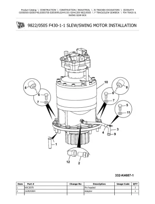 JCB JS330LR T4 TRACKED EXCAVATOR Parts Catalogue Manual (Serial Number 02050750-02050999)