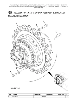 JCB JS330LXD T4 TRACKED EXCAVATOR Parts Catalogue Manual (Serial Number 02050500-02050749)