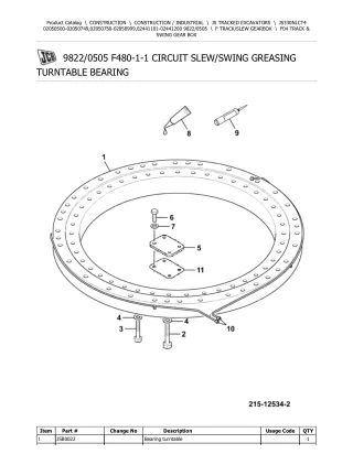 JCB JS330NLC T4 TRACKED EXCAVATOR Parts Catalogue Manual (Serial Number 02050750-02050999)