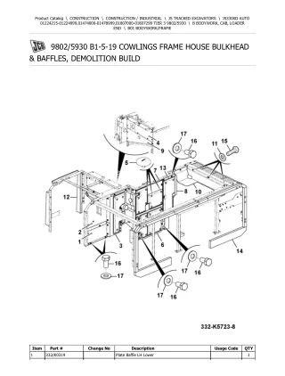 JCB JS330XD AUTO TIER 3 TRACKED EXCAVATOR Parts Catalogue Manual (Serial Number 01224215-01224999)