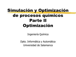 Simulación y Optimización de procesos químicos Parte II Optimización