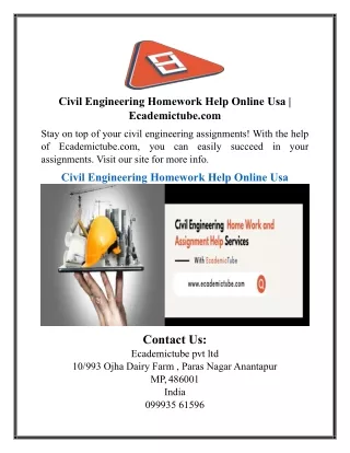 Civil Engineering Homework Help Online Usa | Ecademictube.com