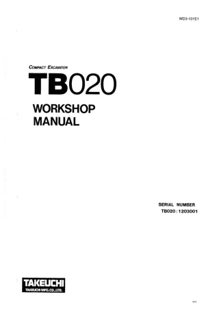 Takeuchi TB020 Compact Excavator Service Repair Manual (Serial No. 1203001 and up)