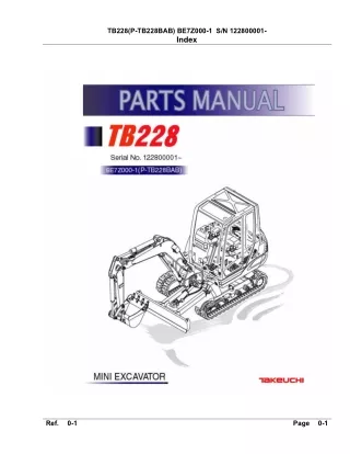 Takeuchi TB228 Mini Excavator Parts Catalogue Manual (SN 122800001 and up)