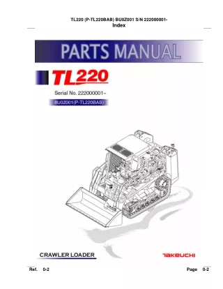 Takeuchi TL220 Crawler Loader Parts Catalogue Manual (SN 222000001 and up)