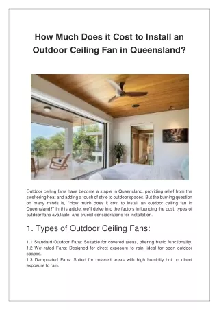 How Much Does it Cost to Install an Outdoor Ceiling Fan in Queensland?