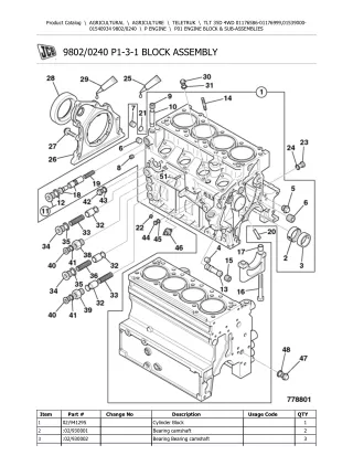 JCB TLT 35D 4WD Teletruk Parts Catalogue Manual (Serial Number 01176586-01176999)