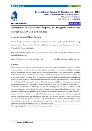 Assessment of anti-cancer property of Syzygium cumini seed extract in MDA-MB-231