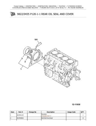 JCB TLT30DHIGH Teletruk Parts Catalogue Manual (Serial Number 02317866-02318866)