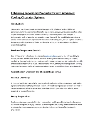 Enhancing Laboratory Productivity with Advanced Cooling Circulator Systems