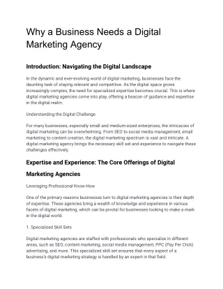 Why a Business Needs a Digital Marketing Agency