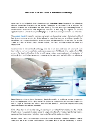 Applications of Amplatz Sheath in Interventional Cardiology