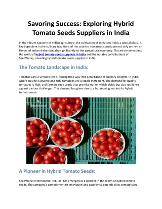 Savoring Success: Exploring Hybrid Tomato Seeds Suppliers in India