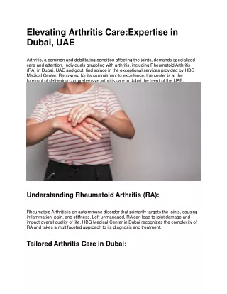 Elevating Arthritis Care, Expertise in Dubai, UAE