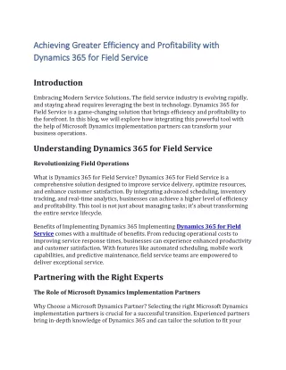 Achieving Greater Efficiency and Profitability with Dynamics 365 for Field Service