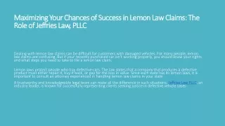The Role of Jeffries Law, PLLC Maximizing Your Chances of Success in Lemon Law Claims