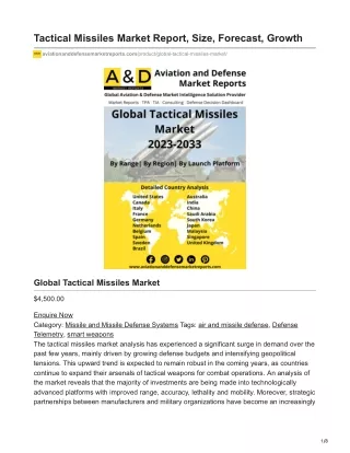 Tactical Missiles Market Report Size Forecast Growth