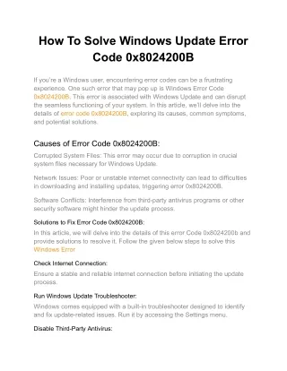 How To Solve Windows Update Error Code 0x8024200B