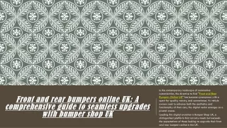 Front and rear bumpers online UK A comprehensive guide to seamless upgrades with bumper shop UK