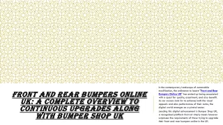 Front and Rear Bumpers Online UK A Complete Overview to Continuous Upgrades along with Bumper Shop UK