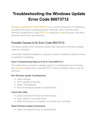 Troubleshooting the Windows Update Error Code 80073712