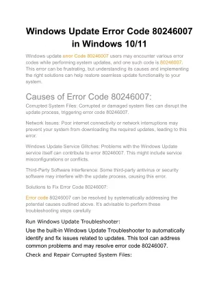 Windows Update Error Code 80246007 in Windows 10/11