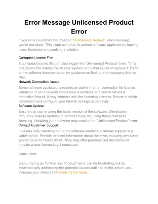 Error Message Unlicensed Product Error
