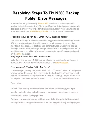 Resolving Steps To Fix N360 Backup Folder Error Messages
