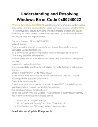 Understanding and Resolving Windows Error Code 0x80240022