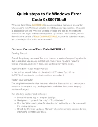Quick steps to fix Windows Error Code 0x80070bc9