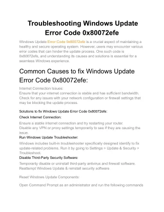 Troubleshooting Windows Update Error Code 0x80072efe