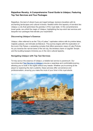 Rajasthan Revelry_ A Comprehensive Travel Guide to Udaipur, Featuring Top Taxi Services and Tour Packages