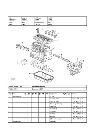 Volvo EC27C Compact Excavator Parts Catalogue Manual (SN 2742 and up)