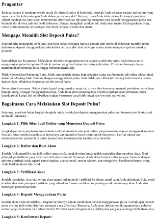 Panduan Terbaik untuk Slot Deposit Pulsa di Indonesia