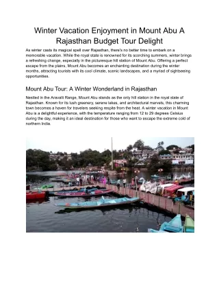 Winter Vacation Enjoyment in Mount Abu A Rajasthan Budget Tour Delight