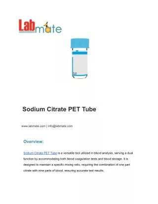 Sodium Citrate PET Tube