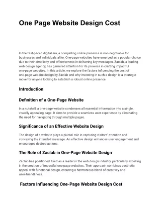 one page website design cost