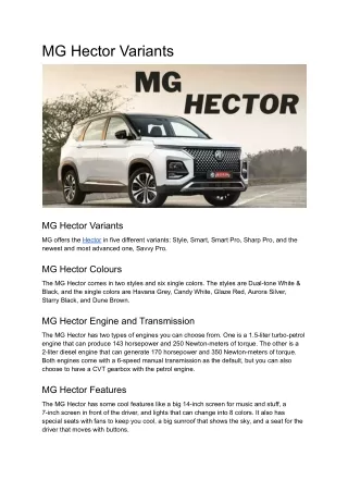 MG Hector Variants