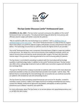 The Eye Center Discusses LenSx® Femtosecond Laser