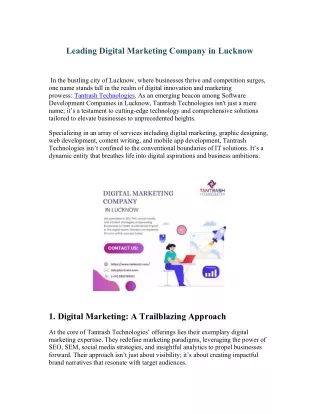 Dominating the Digital Landscape: Leading Digital Marketing Company in Lucknow -