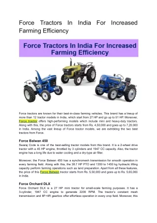 Force Tractors In India For Increased Farming Efficiency