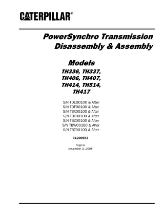 Caterpillar Cat H407 Telehandler Service Repair Manual SN TBY00100 and After