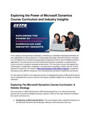 Exploring the Power of Microsoft Dynamics Course Curriculum and Industry Insights