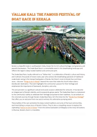 Vallam Kali The famous festival of boat race in Kerala