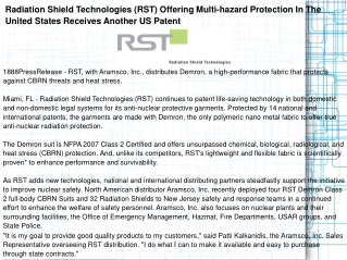 Radiation Shield Technologies (RST) Offering Multi-hazard Pr