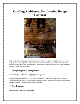 Crafting Ambiance: Bar Interior Design Unveiled