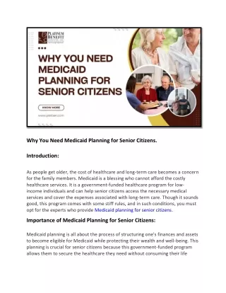 Best Medicaid Planning for Senior Citizens