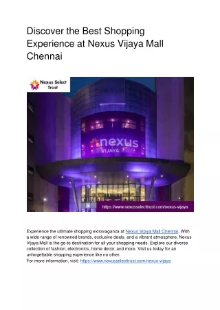 A Powerhouse of Innovation and Collaboration_ Nexus Vijaya Mall Chennai and Nexus Esplanade Bhubaneswar
