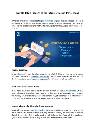 Zwigato Token-Pioneering the Future of Secure Transactions