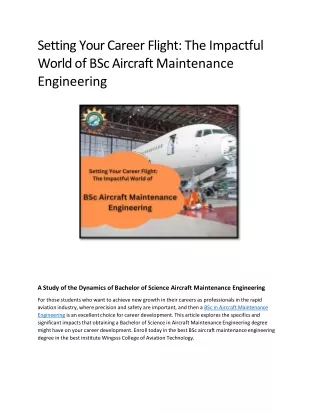 setting your career flight the impactful world of BSc Aircraft Maintenance Engineering (1)